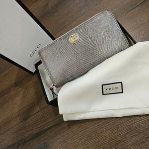 Gucci Snake-Embossed Leather Metallic Long Wallet - Full Inclusion